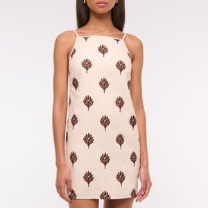 NWT Abercrombie & Fitch Embroidered Floral Linen Tie Back Dress in Cream/Brown